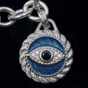 Judith Ripka 925 Sapphire CZ & Enamel EVIL EYE Pendant w/ Heavy Necklace 72g